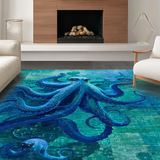 Ultra Soft Area Rug, Non Slip, Stain Resistant, Washable Area Rugs for Living Room, Bedroom, Octopus Tentacle Art Rug - Blue Digital Print(Blue)