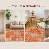 Ultra Soft Area Rug, Non Slip, Stain Resistant, Washable Area Rugs for Living Room, Bedroom, Elegant Soft Tiled Pattern Aesthetic(Orange)