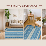 Ultra Soft Area Rug, Non Slip, Stain Resistant, Washable Area Rugs for Living Room, Bedroom, Sophisticated Modernist Striped Layout(Blue)