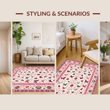 Ultra Soft Area Rug, Non Slip, Stain Resistant, Washable Area Rugs for Living Room, Bedroom, Whimsical Insect Floral Composition(Ivory)