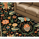 Ultra Soft Area Rug, Non Slip, Stain Resistant, Washable Area Rugs for Living Room, Bedroom, Intricate Insect Floral Motif(Black)