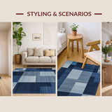 Ultra Soft Area Rug, Non Slip, Stain Resistant, Washable Area Rugs for Living Room, Bedroom, Elegant Modernist Square Style(Blue)