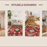 Ultra Soft Area Rug, Non Slip, Stain Resistant, Washable Area Rugs for Living Room, Bedroom, Rustic Ethnic Tribal Aesthetic(Red)