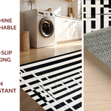 Ultra Soft Area Rug, Non Slip, Stain Resistant, Washable Area Rugs for Living Room, Bedroom, Monochrome Linear Weave Rug with Bold Alternating Stripes and Contrast(Black)