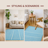 Ultra Soft Area Rug, Non Slip, Stain Resistant, Washable Area Rugs for Living Room, Bedroom, Elegant Neutral Stripe Fusion(Blue)