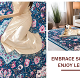 Ultra Soft Area Rug, Non Slip, Stain Resistant, Washable Area Rugs for Living Room, Bedroom, Rustic Floral Tiled Arrangement(Blue)