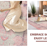 Ultra Soft Area Rug, Non Slip, Stain Resistant, Washable Area Rugs for Living Room, Bedroom, Preppy Ribbon Loop Rug Featuring Artistic Bow Design and Chic Dot Detailing(Pink)