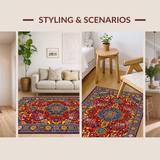 Ultra Soft Area Rug, Non Slip, Stain Resistant, Washable Area Rugs for Living Room, Bedroom, Eclectic Multicolor Textured Weave(Red)