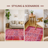 Ultra Soft Area Rug, Non Slip, Stain Resistant, Washable Area Rugs for Living Room, Bedroom, Rustic Vibrant Diamond Arrangement(Red)