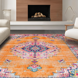Ultra Soft Area Rug, Non Slip, Stain Resistant, Washable Area Rugs for Living Room, Bedroom, Chic Distressed Abstract Composition(Orange)