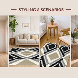 Ultra Soft Area Rug, Non Slip, Stain Resistant, Washable Area Rugs for Living Room, Bedroom, Elegant Neutral Geometric Look(Black)