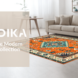 Ultra Soft Area Rug, Non Slip, Stain Resistant, Washable Area Rugs for Living Room, Bedroom, Striking Low Pile Botanical Motif(Orange)