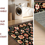 Ultra Soft Area Rug, Non Slip, Stain Resistant, Washable Area Rugs for Living Room, Bedroom, Stylish Black Floral Harmony(Black)