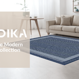 Ultra Soft Area Rug, Non Slip, Stain Resistant, Washable Area Rugs for Living Room, Bedroom, Contemporary Navy Square Motif(Blue)
