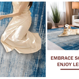 Ultra Soft Area Rug, Non Slip, Stain Resistant, Washable Area Rugs for Living Room, Bedroom, Serene Blue Gray Geometric Design(Blue)