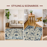 Ultra Soft Area Rug, Non Slip, Stain Resistant, Washable Area Rugs for Living Room, Bedroom, Luxe Abstract Floral Arrangement(Beige)