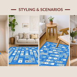 Ultra Soft Area Rug, Non Slip, Stain Resistant, Washable Area Rugs for Living Room, Bedroom, Whimsical Lettering Geometric Style(Blue)