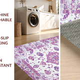 Ultra Soft Area Rug, Non Slip, Stain Resistant, Washable Area Rugs for Living Room, Bedroom, Elegant Lavender Floral Motif(White)