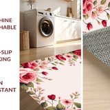 Ultra Soft Area Rug, Non Slip, Stain Resistant, Washable Area Rugs for Living Room, Bedroom, Elegant Shabby Chic Blossom Design(Red)