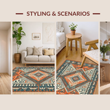 Ultra Soft Area Rug, Non Slip, Stain Resistant, Washable Area Rugs for Living Room, Bedroom, Artful Abstract Trellis Composition(Orange)