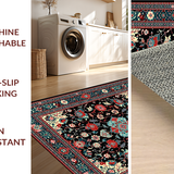 Ultra Soft Area Rug, Non Slip, Stain Resistant, Washable Area Rugs for Living Room, Bedroom, Chic Teal Ogee Design(Black)