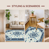 Ultra Soft Area Rug, Non Slip, Stain Resistant, Washable Area Rugs for Living Room, Bedroom, Rustic Floral Mandala Inspiration(White)
