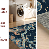 Ultra Soft Area Rug, Non Slip, Stain Resistant, Washable Area Rugs for Living Room, Bedroom, Nautical Octopus Tentacle with 3D Oceanic Illusion and Marine Life(Blue)