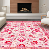 Ultra Soft Area Rug, Non Slip, Stain Resistant, Washable Area Rugs for Living Room, Bedroom, Cozy Vibrant Floral Tapestry Style(Pink)