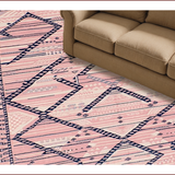 Ultra Soft Area Rug, Non Slip, Stain Resistant, Washable Area Rugs for Living Room, Bedroom, Sophisticated Navy Tiled Arrangement(Pink)