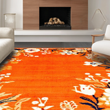 Ultra Soft Area Rug, Non Slip, Stain Resistant, Washable Area Rugs for Living Room, Bedroom, Eclectic Whimsical Garden Design(Orange)