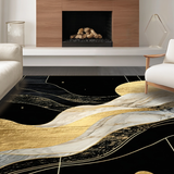 Ultra Soft Area Rug, Non Slip, Stain Resistant, Washable Area Rugs for Living Room, Bedroom, Sleek Gold Accented Visual Flow(Black)