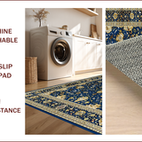 Ultra Soft Area Rug, Non Slip, Stain Resistant, Washable Area Rugs for Living Room, Bedroom, Artistic Gold-Like Decorative Elements(Blue)