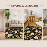Ultra Soft Area Rug, Non Slip, Stain Resistant, Washable Area Rugs for Living Room, Bedroom, Contemporary Black and White Floral(Black)