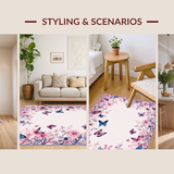 Ultra Soft Area Rug, Non Slip, Stain Resistant, Washable Area Rugs for Living Room, Bedroom, Charming Floral Scalloped Design(Pink)
