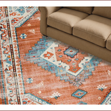 Ultra Soft Area Rug, Non Slip, Stain Resistant, Washable Area Rugs for Living Room, Bedroom, Eclectic Earthy Geometric Motif(Orange)