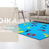 Ultra Soft Area Rug, Non Slip, Stain Resistant, Washable Area Rugs for Living Room, Bedroom, Cheerful Rhythmic Round Design(Blue)