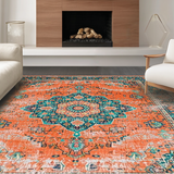 Ultra Soft Area Rug, Non Slip, Stain Resistant, Washable Area Rugs for Living Room, Bedroom, Chic Orange and Teal Abstract Look(Orange)