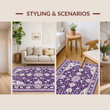 Ultra Soft Area Rug, Non Slip, Stain Resistant, Washable Area Rugs for Living Room, Bedroom, Chic Monochrome Vintage Blossom(Purple)