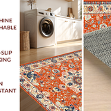 Ultra Soft Area Rug, Non Slip, Stain Resistant, Washable Area Rugs for Living Room, Bedroom, Rustic Orange Patterned Delight(Orange)