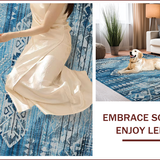 Ultra Soft Area Rug, Non Slip, Stain Resistant, Washable Area Rugs for Living Room, Bedroom, Rustic Neutral Tiled Arrangement(Blue)