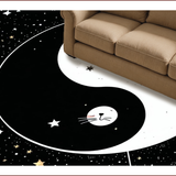 Ultra Soft Area Rug, Non Slip, Stain Resistant, Washable Area Rugs for Living Room, Bedroom, Charming Cat-Inspired Yin Yang Design(Black)