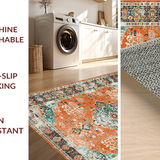 Ultra Soft Area Rug, Non Slip, Stain Resistant, Washable Area Rugs for Living Room, Bedroom, Elegant Distressed Botanical Design(Orange)