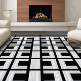Ultra Soft Area Rug, Non Slip, Stain Resistant, Washable Area Rugs for Living Room, Bedroom, Contemporary Cut-Loop Geometric Delight(Black)