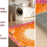 Ultra Soft Area Rug, Non Slip, Stain Resistant, Washable Area Rugs for Living Room, Bedroom, Intricate Sunbeam Inspired Artwork(Orange)