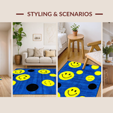 Ultra Soft Area Rug, Non Slip, Stain Resistant, Washable Area Rugs for Living Room, Bedroom, Playful Geometric Face Pattern(Blue)