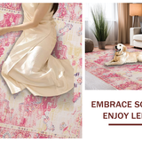 Ultra Soft Area Rug, Non Slip, Stain Resistant, Washable Area Rugs for Living Room, Bedroom, Striking Vintage Geometric Charm(Pink)