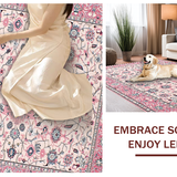 Ultra Soft Area Rug, Non Slip, Stain Resistant, Washable Area Rugs for Living Room, Bedroom, Stylish Gray Floral Symmetrical Elements(Pink)