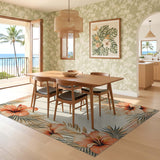 ODIKA Tropical Hibiscus Washable Area Rug - Vintage Floral Low Pile Non-Slip Rug