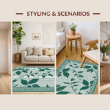 Ultra Soft Area Rug, Non Slip, Stain Resistant, Washable Area Rugs for Living Room, Bedroom, Dark Green Organic Leaf Motif(Gray)