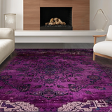 Ultra Soft Area Rug, Non Slip, Stain Resistant, Washable Area Rugs for Living Room, Bedroom, Elegant Distressed Oriental Motif(Purple)